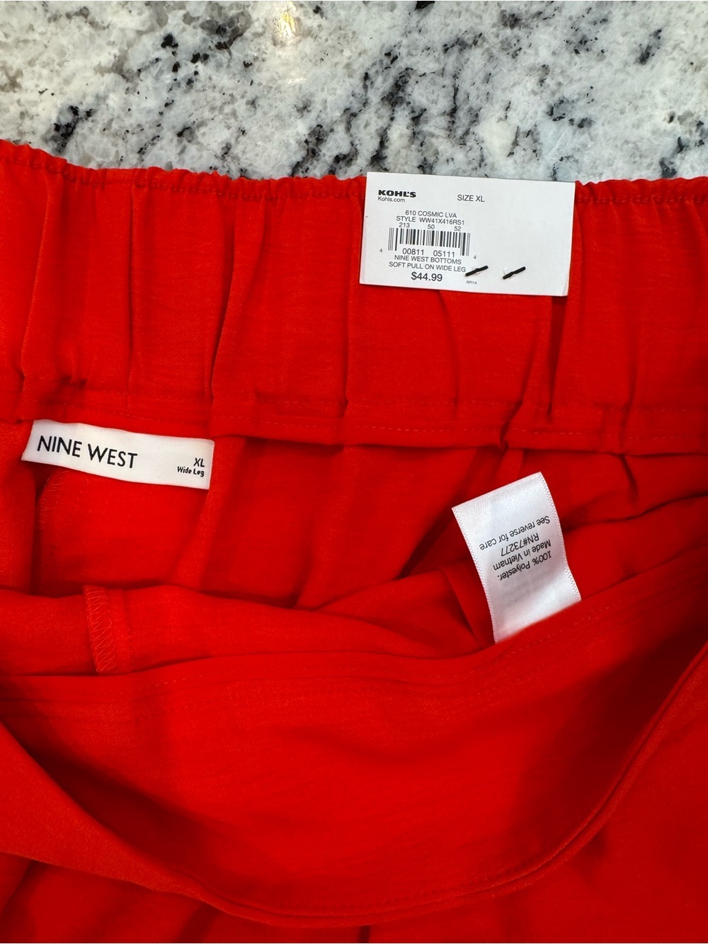 NWT Nine West Red Pull-On Wide Leg Pants XL Bright Red Office Career Culottes - Picture 4 of 10